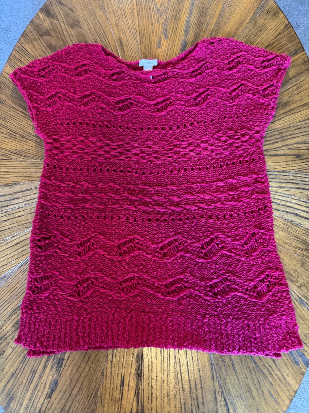 Chico's 100% Cotton Openwork Crochet Scoop-Neck Top - Magenta